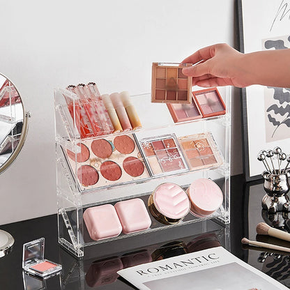 3-layer Acrylic Cosmetics Display Rack Multi-purpose Eyeshadow Tray Blush Storage Shelf Creative Desktop Toys Sundries Organizer