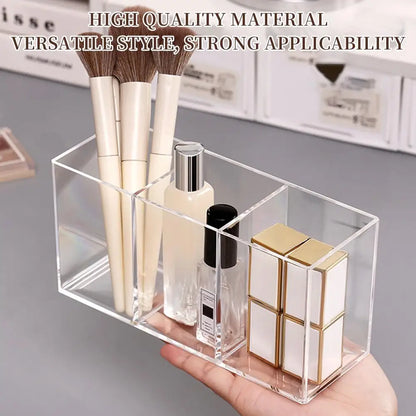 Transparent Acrylic Storage Box 3 Grid Makeup Box Desktop Organizer Makeup Brush Lipstick Rack Stationery Pen Storage Case