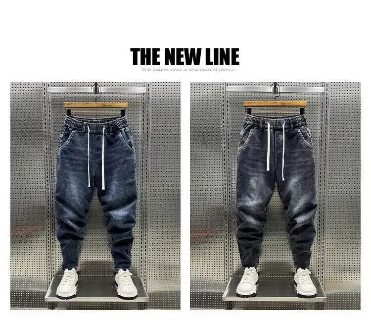 High Quality New 2024 Luxury Designer Casual Loose Drawstring Denim Jeans Men Full Length Wide Leg Streetwear Cowboy Harem Pants