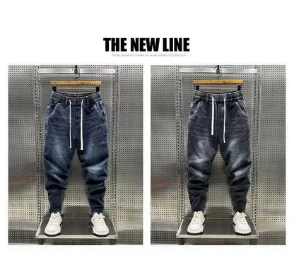 High Quality New 2024 Luxury Designer Casual Loose Drawstring Denim Jeans Men Full Length Wide Leg Streetwear Cowboy Harem Pants