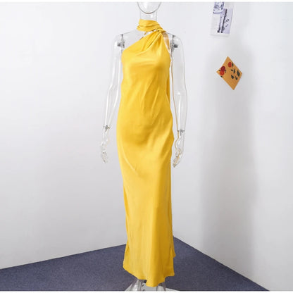 Ribbon Satin Long Party Dress Women Elegant Solid Sleeveless Female Backless Dresses 2026 Summer Autumn Lady Evening Club Gowns