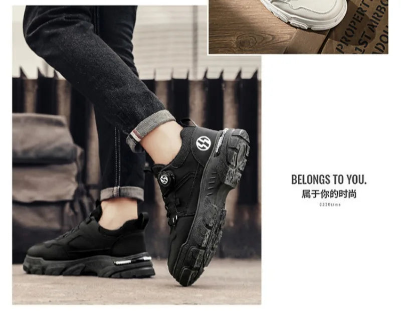 Sneakers Man Spring Trend Hot Sale Comfort Soft Soled Casual Shoes for Fashion Rotating Button Male Work Boots Zapatillas Hombre