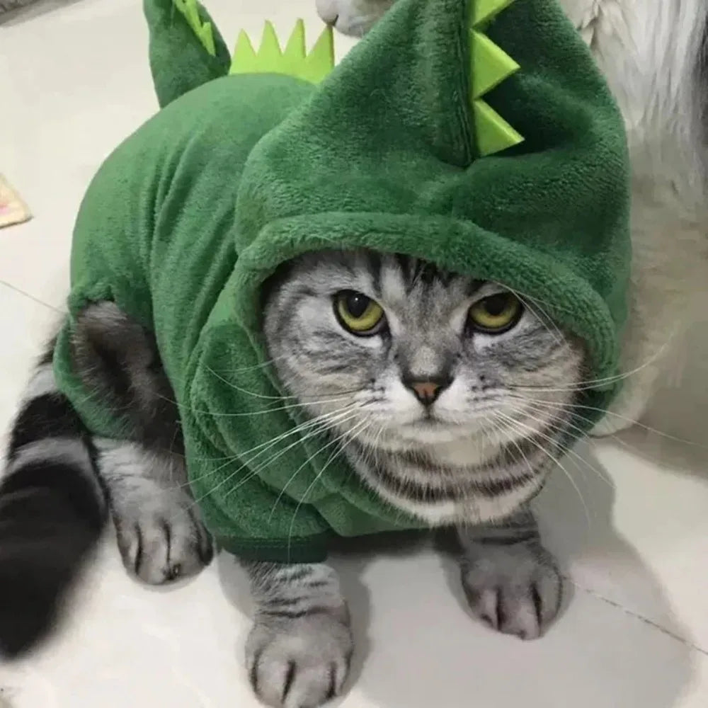 Pet Dog Halloween Costume Dog Clothes for Small Dogs Funny Dinosaur Cosplay Costume Winter Warm Cat Coat Fleece Hoodies Sweater