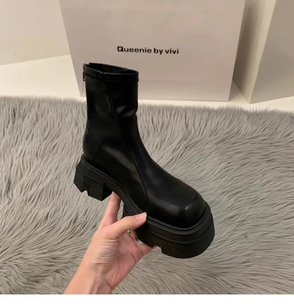 2024New Women's Boots Fashion Leather Casual Boots Luxury Brand Chelsea Ankle Boots for Women Outdoor Platform Boot Botas Mujer