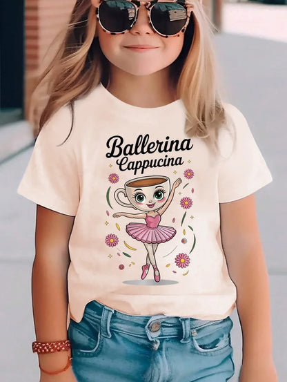 Italian Brainrot Cute Meme T-Shirt for Girls Clothes Ballerina Cappuccino Print Tee Tops Pink Summer Kawaii Outfits Streetwear