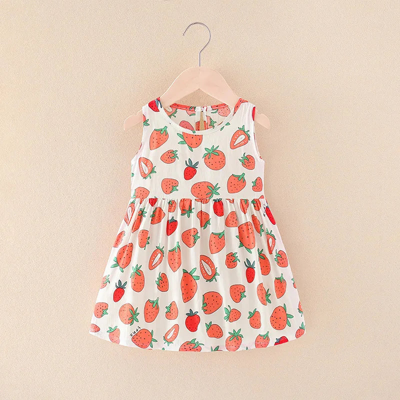 Girls Casual Dresses Flower Printing Sleeveless Casual Dress Toddler Clothes Flower Girl Dresses 2 To 8 Years