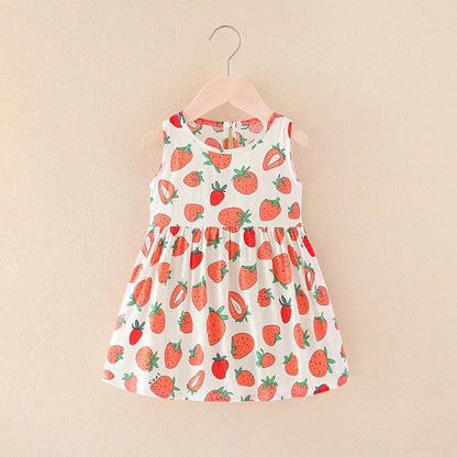 Girls Casual Dresses Flower Printing Sleeveless Casual Dress Toddler Clothes Flower Girl Dresses 2 To 8 Years