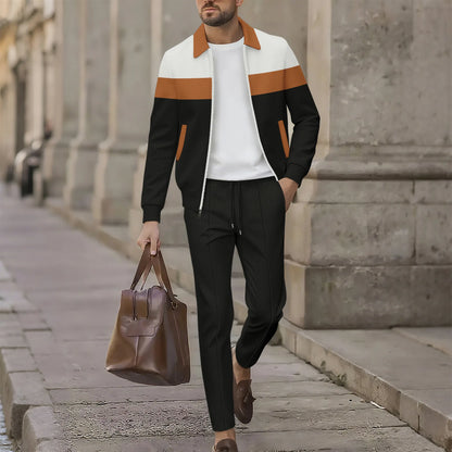 Spring/Autumn Men's Casual Sport Jacket Set - High-Quality Multi-Color Zippered Pockets, Collarless, Slim-Fitting Cardigan
