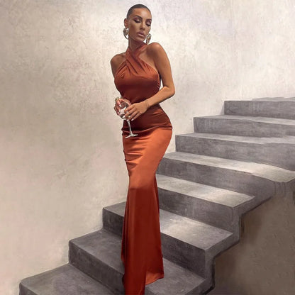 Women's Vestidos De Fiesta Elegantes Vestidos  Elegant Halter Neck Twist Front Maxi Dress  Slim Fit Evening Party Gown