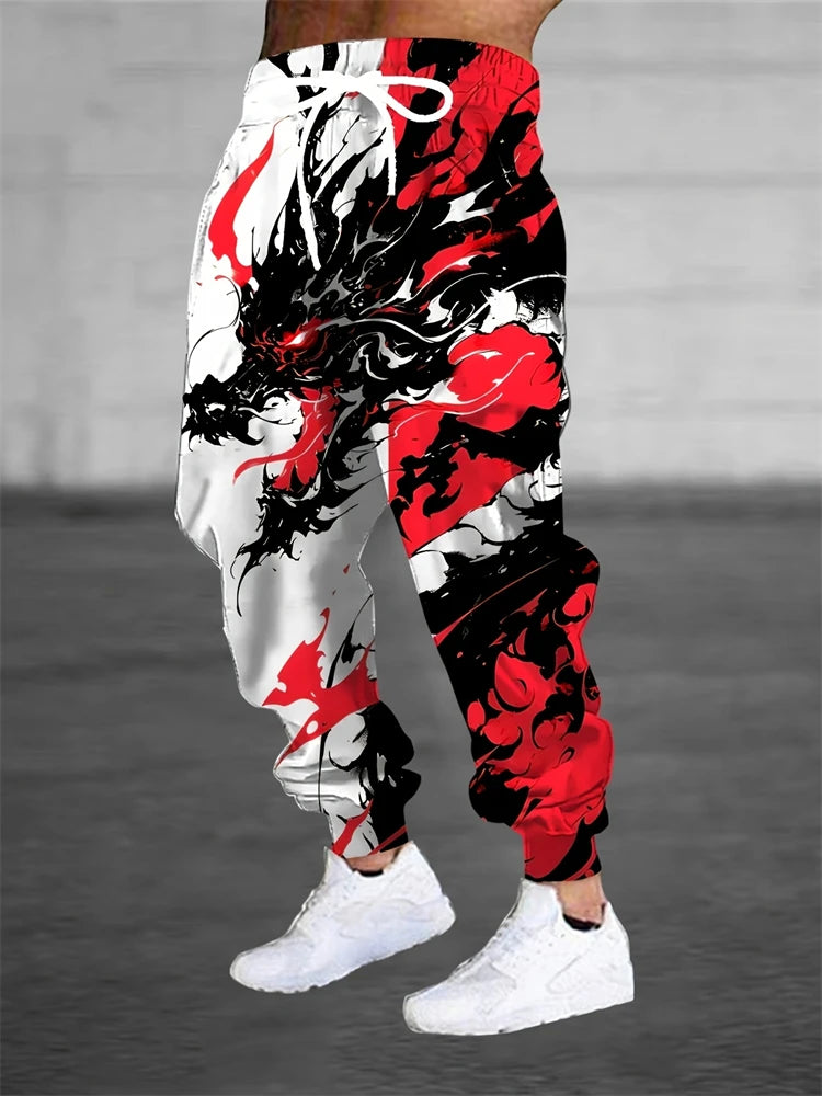 New Men's 3D Dragon Print Jogging Drawstring Pocket Casual Sportswear Pants Fashionable Men's Loose And Elastic Casual Pants