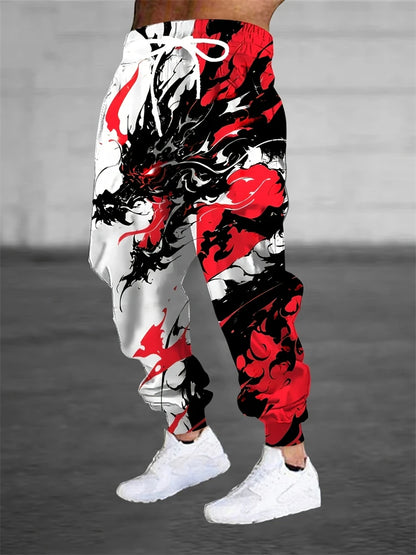 New Men's 3D Dragon Print Jogging Drawstring Pocket Casual Sportswear Pants Fashionable Men's Loose And Elastic Casual Pants