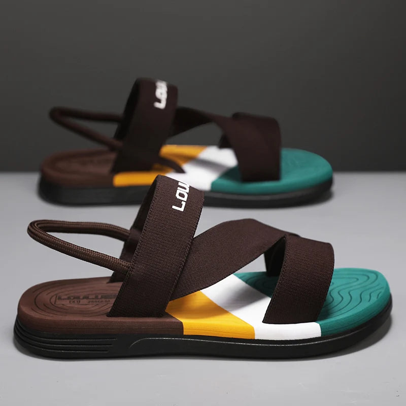 Men's Sandals, Solid Color Blocked Open Toe Breathable Slippers, Comfortable, Non-slip, Durable, Casual Shoes