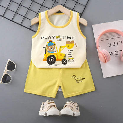 Fashion Kids Clothes Boys Girls Sets Top Shorts 2PCS 100% Cotton Soft Summer Children Baby Cloths T-shirt Shorts Toddler Suit