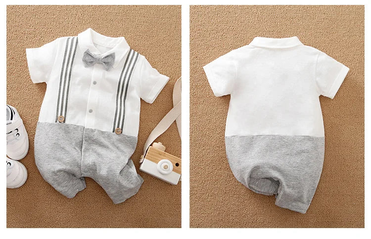 Newborn baby summer gentleman's short-sleeved cotton soft and comfortable one-piece suit Newborn baby summer gentleman's short-s