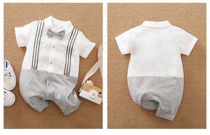 Newborn baby summer gentleman's short-sleeved cotton soft and comfortable one-piece suit Newborn baby summer gentleman's short-s