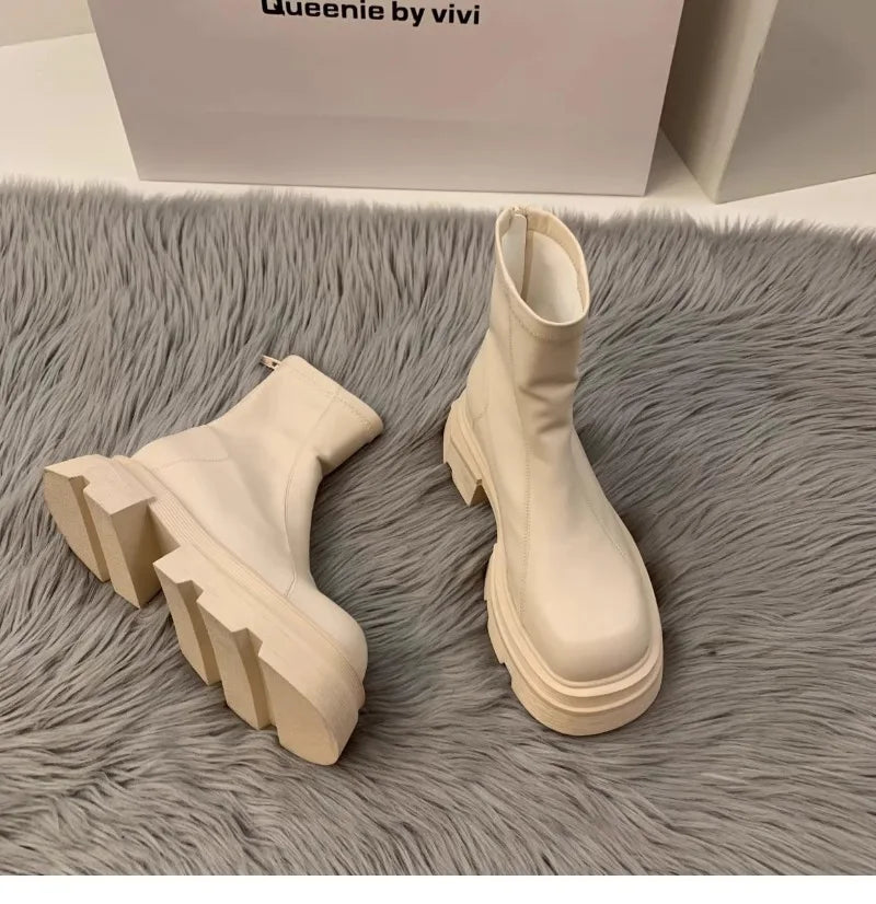 2024New Women's Boots Fashion Leather Casual Boots Luxury Brand Chelsea Ankle Boots for Women Outdoor Platform Boot Botas Mujer