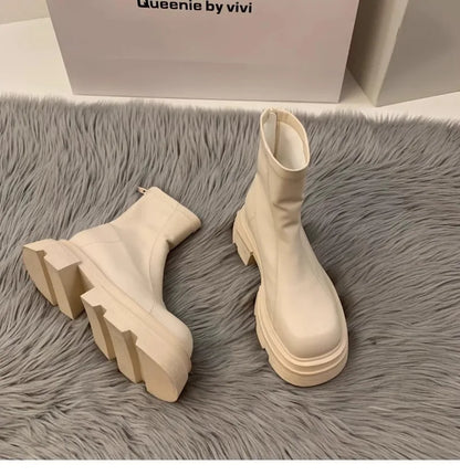 2024New Women's Boots Fashion Leather Casual Boots Luxury Brand Chelsea Ankle Boots for Women Outdoor Platform Boot Botas Mujer