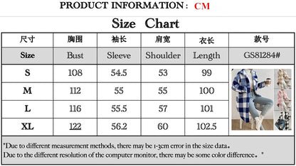 Cardigan 2023 Autumn Long Sleeved Turn-down Collar Plush Plaid Coat Loose Temperament Commuter Longline Jacket Women Outerwear
