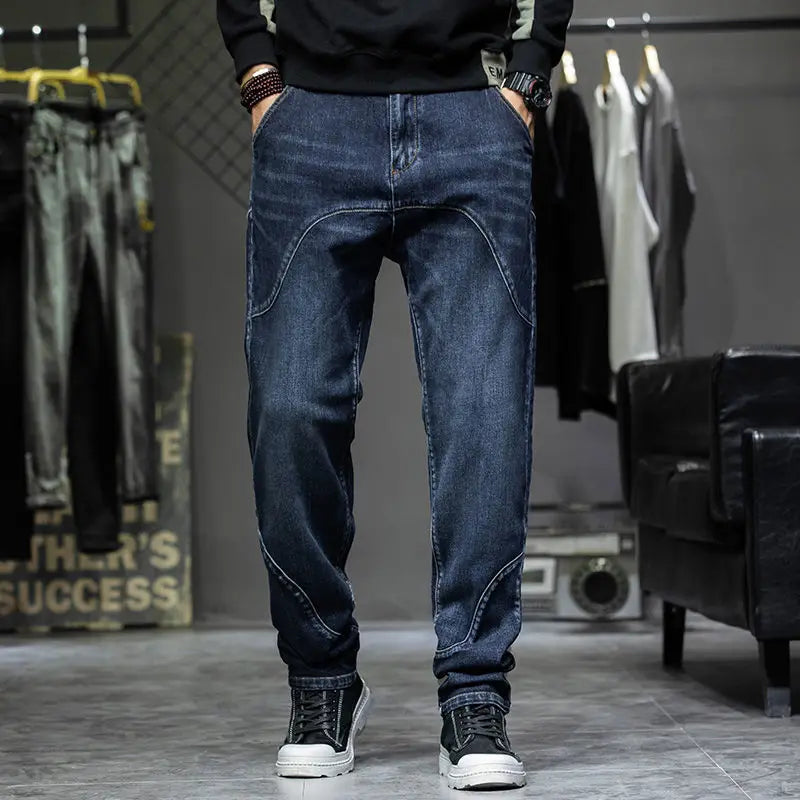 Spring Autumn Men's Jeans Luxury Fashion Plus Size 44 Boyfriend Streetwear Casual Harem Denim Jeans Pants Blue Designer Trousers
