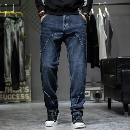 Spring Autumn Men's Jeans Luxury Fashion Plus Size 44 Boyfriend Streetwear Casual Harem Denim Jeans Pants Blue Designer Trousers