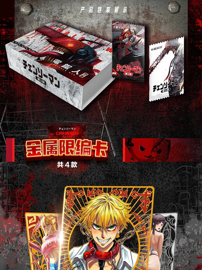 New Chainsaw Man Card Hell Hero Cards Denji Makima Rare Metal Card Fold Cards Animation Collection Card Children Toys Gifts