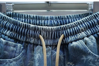 Trendy Men's Spring and Summer New Jeans Light Blue Heavy Industry Jacquard Leggings Thin Designer Luxury Elastic Waist Pants