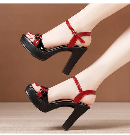 High quality summer leather sandals for women 8cm 10cm high heel 2024 size 32 33 43 platform open toe elegant shoe black white