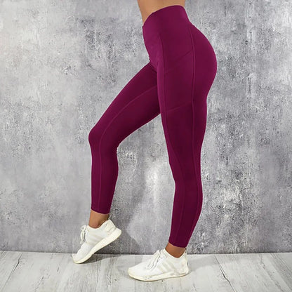 2025 Women's Pants Fashion Solid Color Yoga Running Sports Fitness Pants Side Phone Pockets High Elasticity Sports Yoga Pants