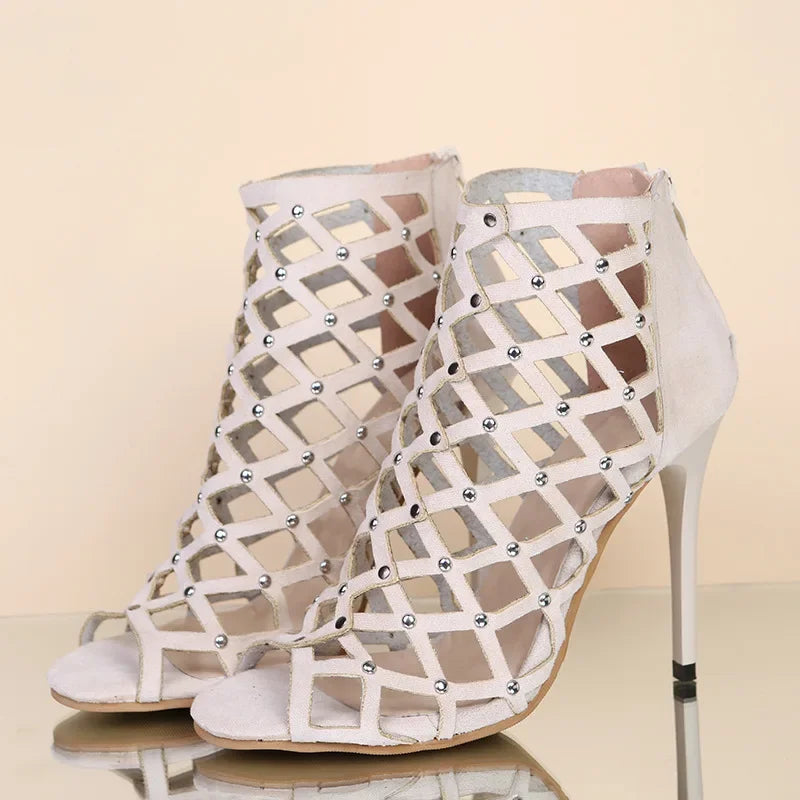 2025Dance Shoes High Heels Women Ballroom Latin Tango Dancing Boots Soft Soles Cut-Outs Party Dance Shoes Open ToesZipper