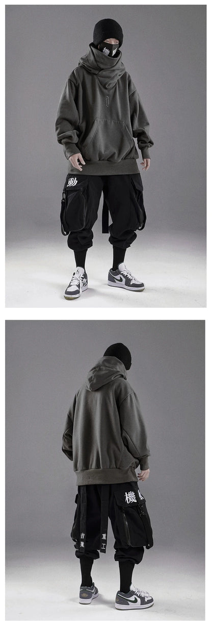 Embroidery Turtleneck Sweatshirt Oversized Y2K Men Women Hoody Japanese Ninja Hoodies Autumn Hip Hop Fleece Pocket Streetwear