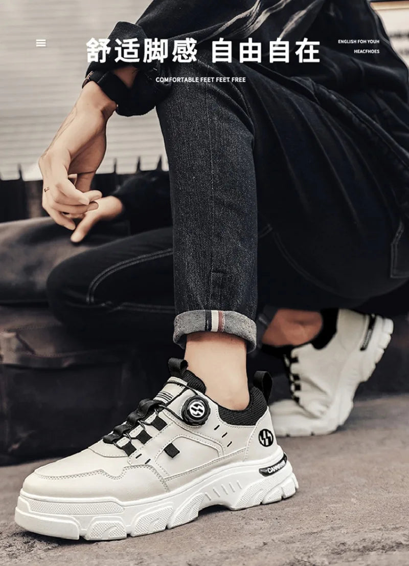 Sneakers Man Spring Trend Hot Sale Comfort Soft Soled Casual Shoes for Fashion Rotating Button Male Work Boots Zapatillas Hombre