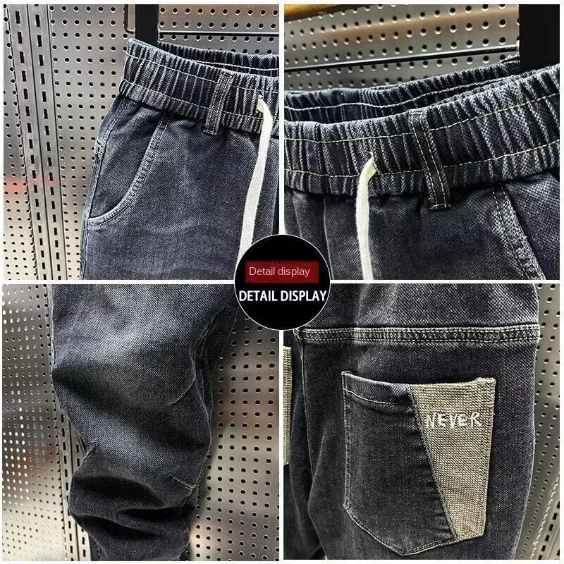 High Quality New 2024 Luxury Designer Casual Loose Drawstring Denim Jeans Men Full Length Wide Leg Streetwear Cowboy Harem Pants
