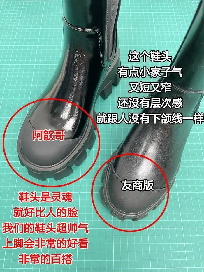 Women Motorcycle Boots Wedges Flat Shoes Woman Spring High Heel Platform Leather Combat Boots Lace Up Shoes Black Girls Platform