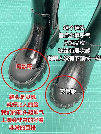 Women Motorcycle Boots Wedges Flat Shoes Woman Spring High Heel Platform Leather Combat Boots Lace Up Shoes Black Girls Platform