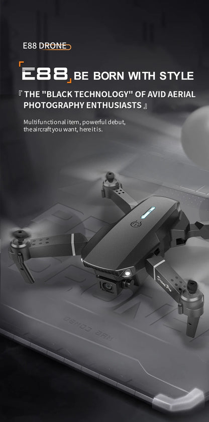 E88 ProIntelligent Folding Drone Supports single/Dual Camera Switching 4KPicture Quality+Wide-angle Shooting WiFiDirect Real-Tim