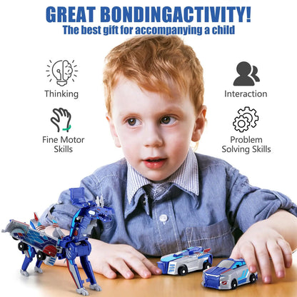 Magnetic 2-in-1 Transforming Car Toy for Kids – Unicorn & Dinosaur Robot, DIY Impact Deformation Racing Educational Gift