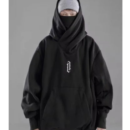 Embroidery Turtleneck Sweatshirt Oversized Y2K Men Women Hoody Japanese Ninja Hoodies Autumn Hip Hop Fleece Pocket Streetwear