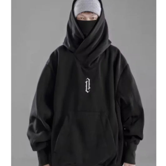 Embroidery Turtleneck Sweatshirt Oversized Y2K Men Women Hoody Japanese Ninja Hoodies Autumn Hip Hop Fleece Pocket Streetwear