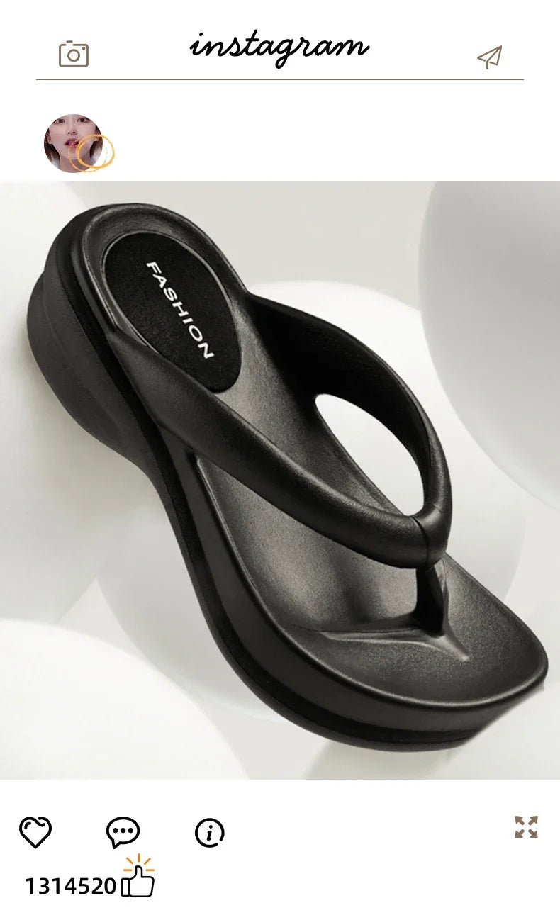 Summer 6CM Women Fashion High Heeled Slippers Female Indoor Casual Wedges Flip Flops Girls Outdoor Beach Thick Platform Sandals