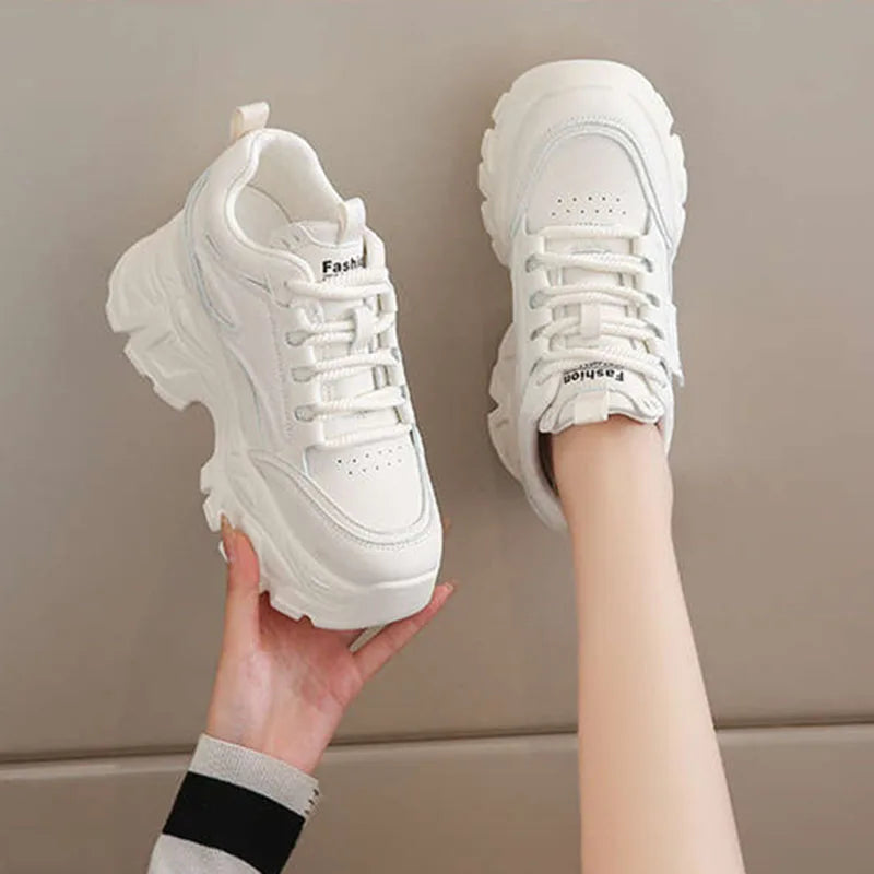 Fashion 2025 Spring Autumn Platform Sneakers Women Shoes Korean Lace Up Chunky Sneakers Mixed Color Women's Vulcanize Shoes