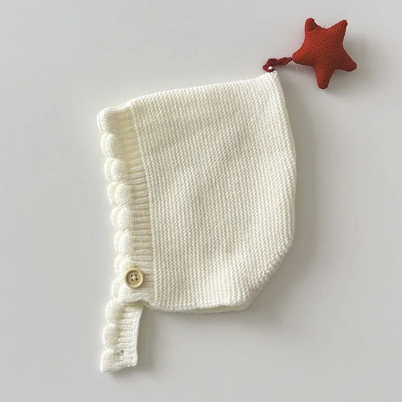 0-3Years Winter Korean Baby Solid Woolen Hat New Star Knitted Warm Cute Ear Protecting Hat Versatile Infant Newborns Cotton Cap