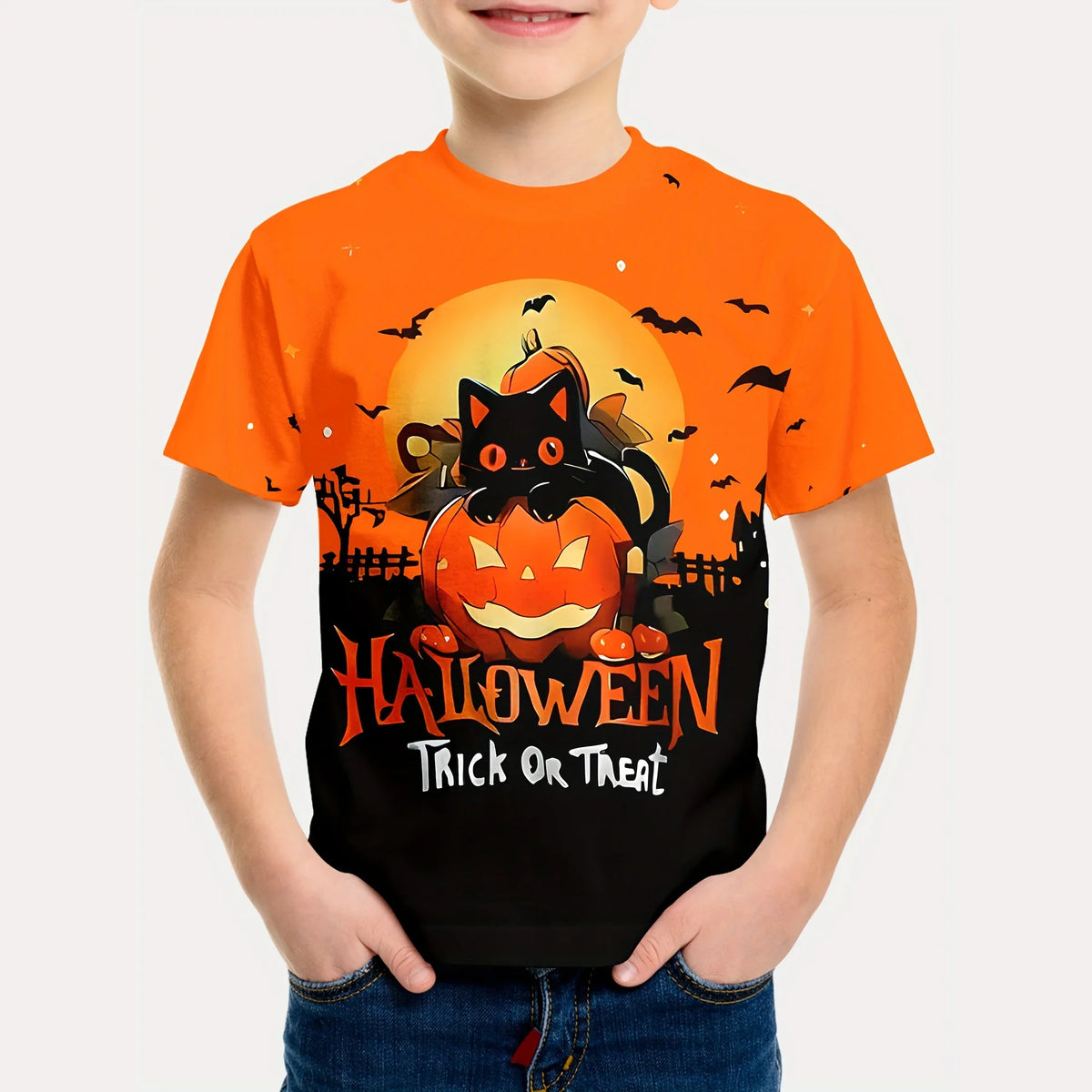 Girl Clothes Funny Terror Pumpkin Graphic T Shirt Boys Girls Halloween Short Sleeve Tops Tees 2-10Y Halloween Gift Party T-Shirt