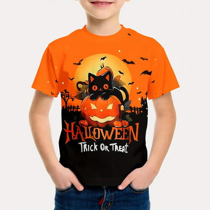 Girl Clothes Funny Terror Pumpkin Graphic T Shirt Boys Girls Halloween Short Sleeve Tops Tees 2-10Y Halloween Gift Party T-Shirt