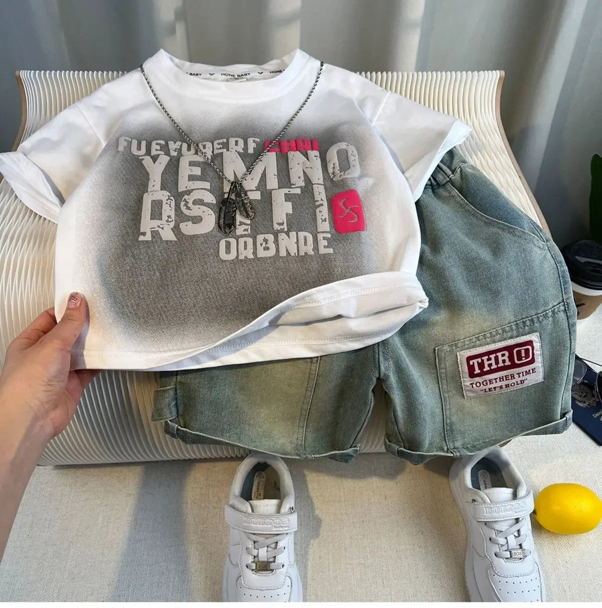 Hot Sale Fashion Baby Boy Suit Summer Clothes Short Sleeve T-shirt Short Jeans 2 Piece Set Kids Outfit 2-11Y Children's Costume