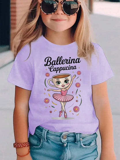 Italian Brainrot Cute Meme T-Shirt for Girls Clothes Ballerina Cappuccino Print Tee Tops Pink Summer Kawaii Outfits Streetwear