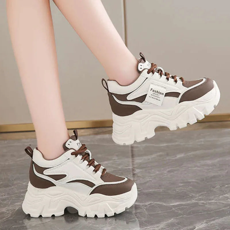Fashion 2025 Spring Autumn Platform Sneakers Women Shoes Korean Lace Up Chunky Sneakers Mixed Color Women's Vulcanize Shoes