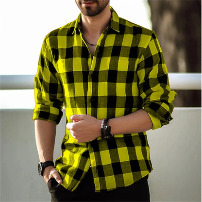 Men's long-sleeved shirt printed shirt plaid casual comfortable handsome commuter large size men's clothing XS-6XL