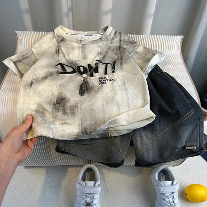 Hot Sale Fashion Baby Boy Suit Summer Clothes Short Sleeve T-shirt Short Jeans 2 Piece Set Kids Outfit 2-11Y Children's Costume