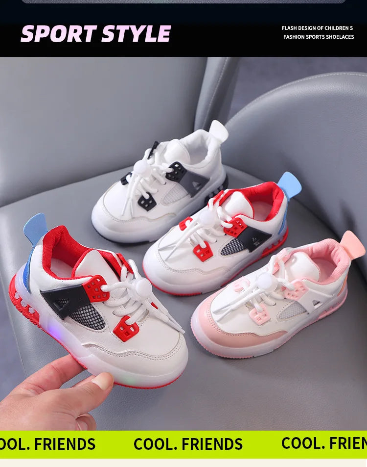 New Kid Shoes Fashion Versatile Comfort Boys Sneakers Breathable Non Slip Simple Casual Shoe LED Lightweight Classic Girls Shoe