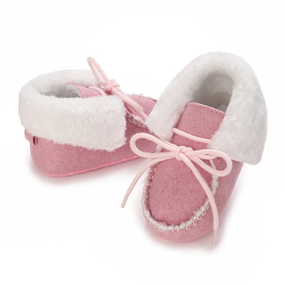New baby snow boots, comfortable plush warm shoes for male babies, soft and non slip walking shoes for 0-1 year olds